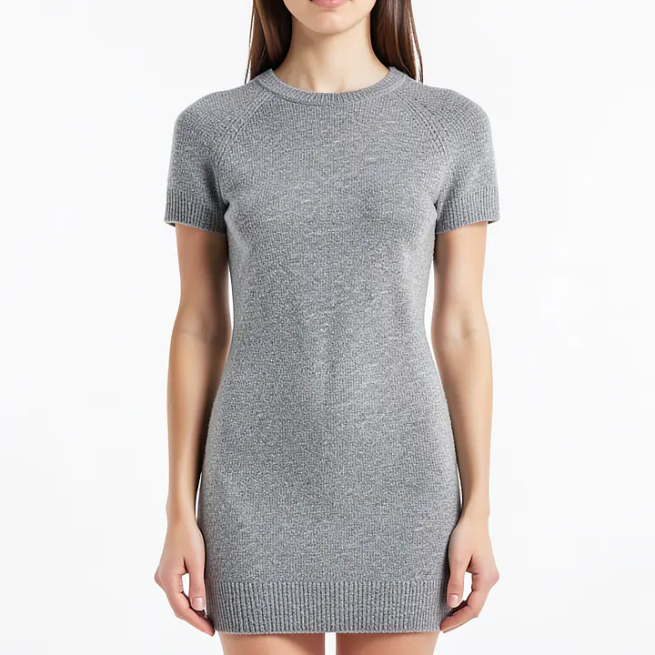 Long Sleeve Knitted Dress - Color: Grey, Size: XS