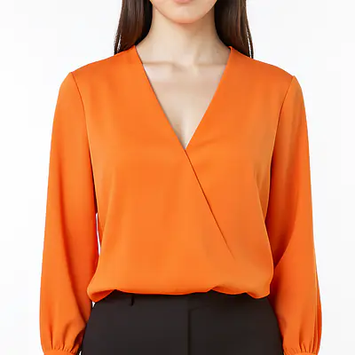 Pleated Sleeve V Neck Shirt primary image