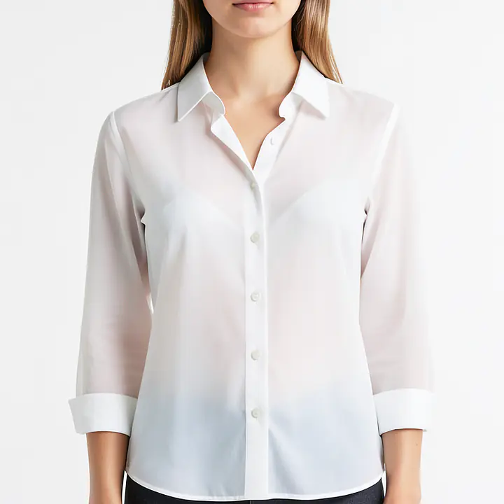 Semi Sheer Shirt With Pockets - Color: White, Size: XS