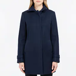 Long Wool Blend Coat With Belt - Color: Dark Blue, Size: XS