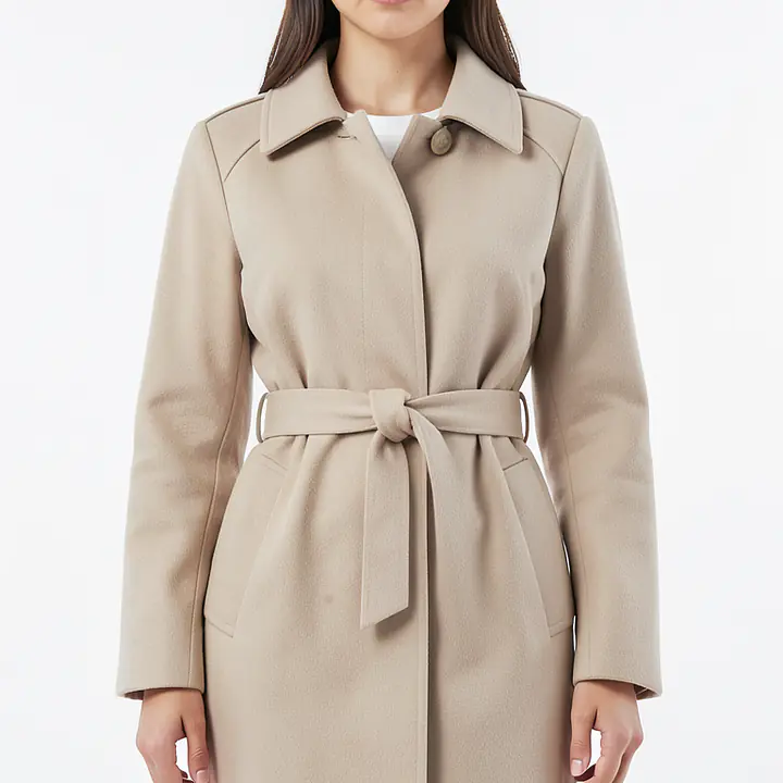 Long Coat With Belt - Color: Beige, Size: XS