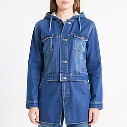 Denim Hooded Jacket - Color: Blue, Size: XS